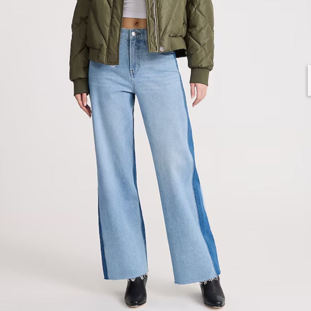 Express Two-Tone Light & Dark Blue Wide Leg Jeans - Picture 8 of 12